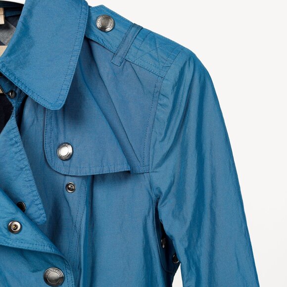 Burberry Brit Blue Double-Breasted Belted Short Rain Coat - Picture 4 of 13